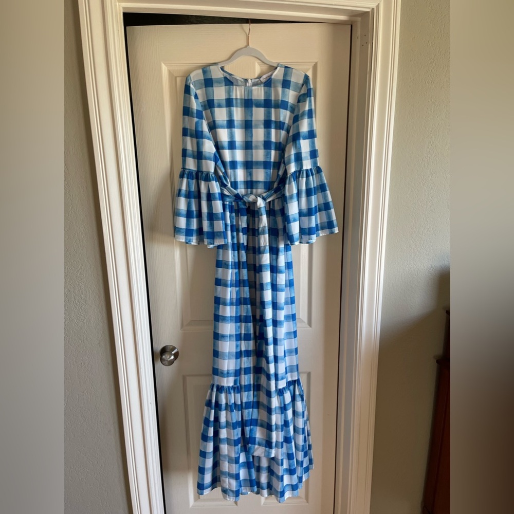 NWOT Molly Moorkamp Dahlia Gingham Gown 100% Silk Chiffon Sz 6